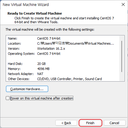 가상 머신 만들기 - 준비 완료