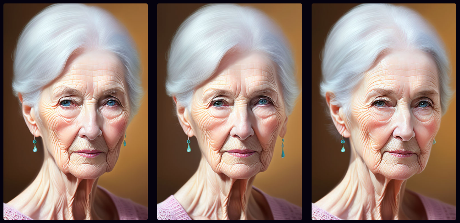 Images of a woman aging from 82 to 80