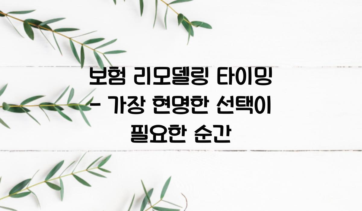 보험 리모델링 타이밍