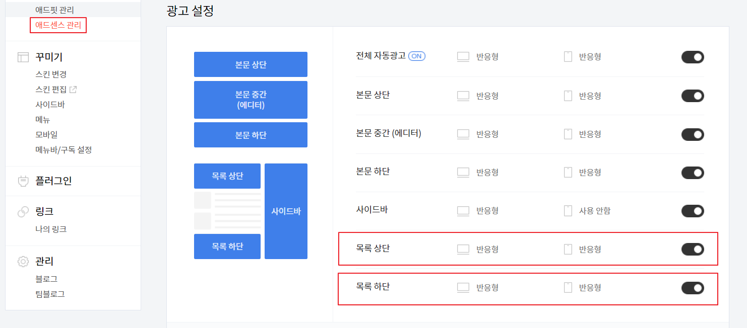  Tistory 목록 상단/하단 광고 붙이기 