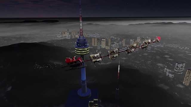 2023년 12월 24일 밤 서울 남산타워를 지나는 산타할아버지&#44; 사진출처=북미항공우주방위사령부