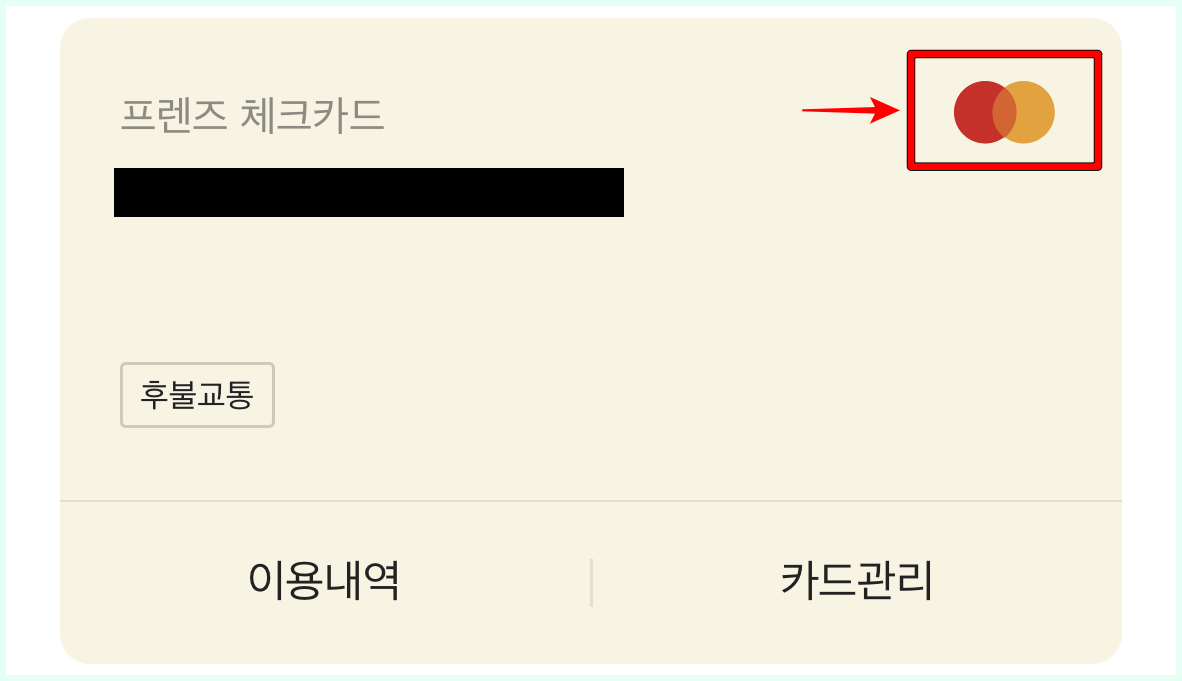 카카오뱅크 앱을 통해 확인할 수 있는 체크카드의 마스터카드 마크