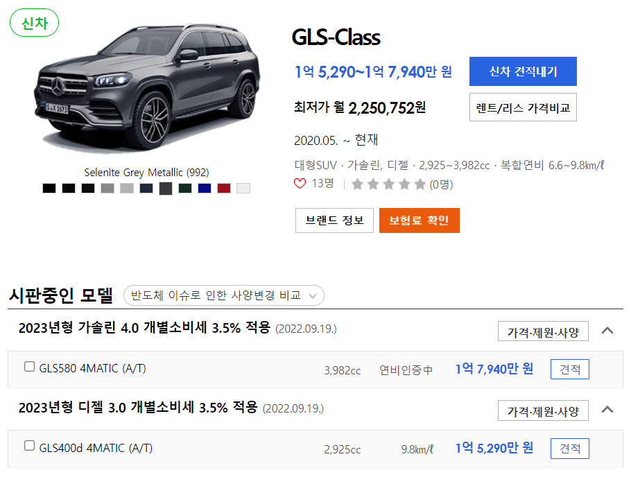 2023 벤츠 GLS 신차 가격