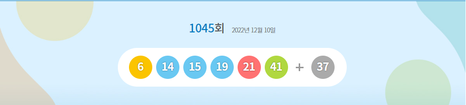  행운 주는 로또 645 2022년 12월 10일 1045회 당첨번호