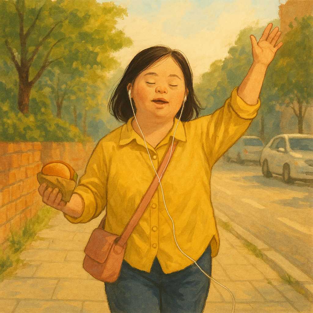 내면에 기쁨이 있는 다운증후군을 가진 여성