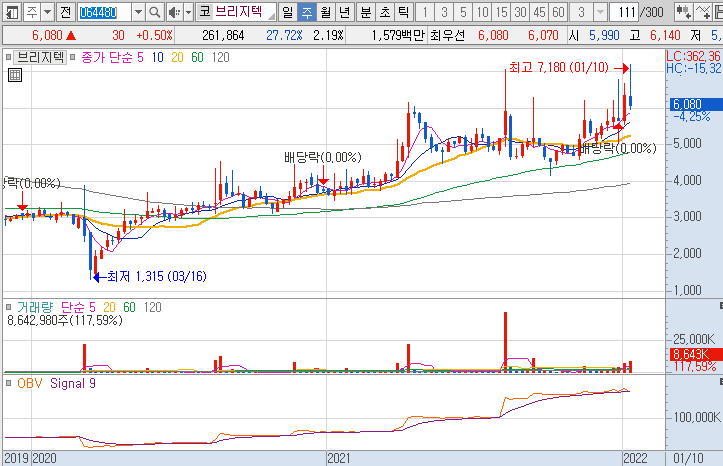 브리지텍-주가-흐름-차트