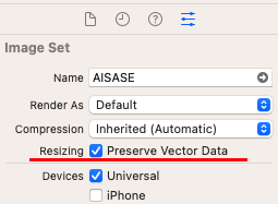Xcode &gt; Resizing &gt; Preserve Vector Data