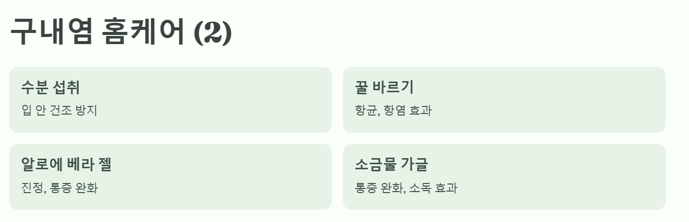 충분한 수분섭취-구강청결유지-충분한휴식과수면