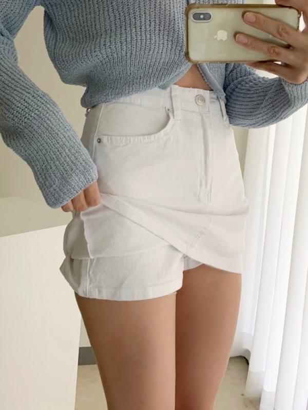화이트 스판 데님 치마바지 미니스커트