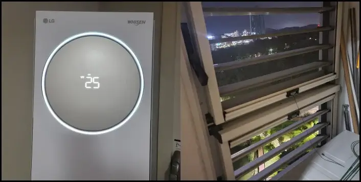 화풍구 조치 후 LG 에어컨 정상 상태 화면 사진입니다.