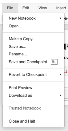 주피터 노트북 메뉴