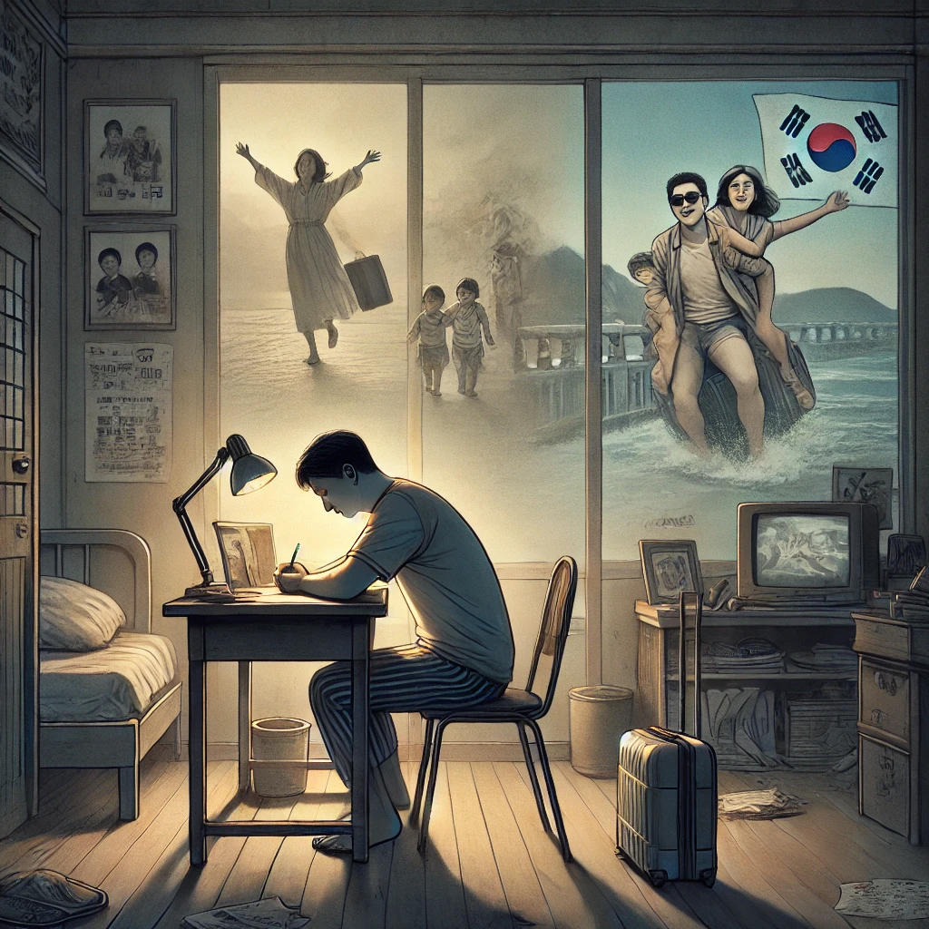 기러기 아빠의 고독한 삶: 이혼으로 이어지는 가족 분리의 현실을 표현한 그림