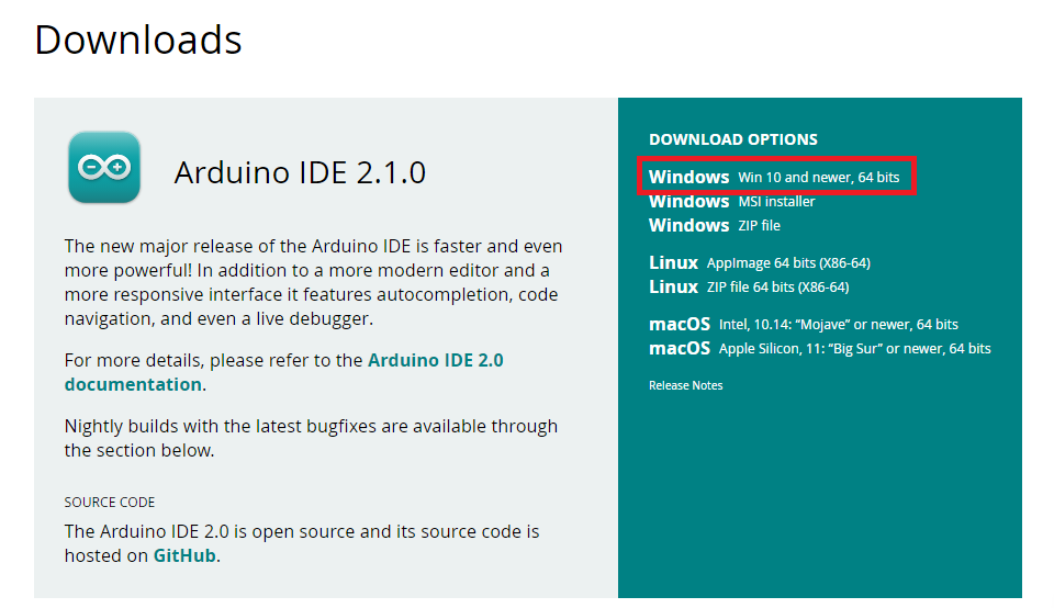 Arduino IDE 다운로드 페이지