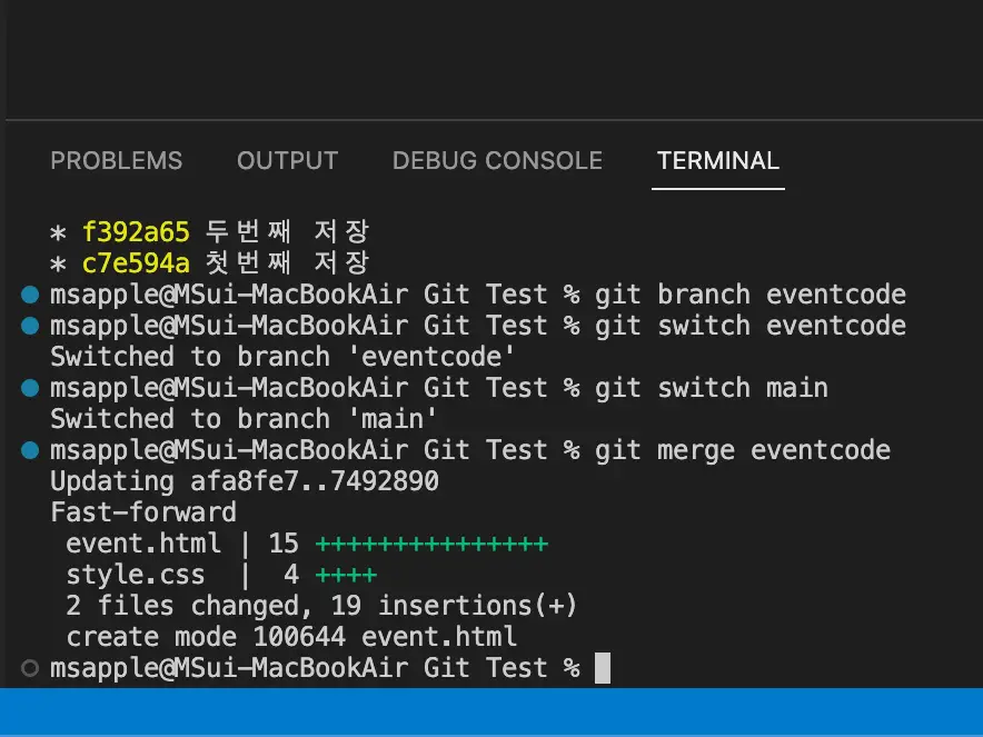 vscode 터미널 화면