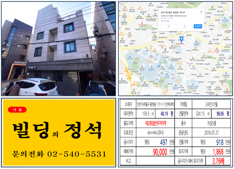 인천시 미추홀구 용현동 177-17번지 건물이 2024년 01월 매매 되었습니다.