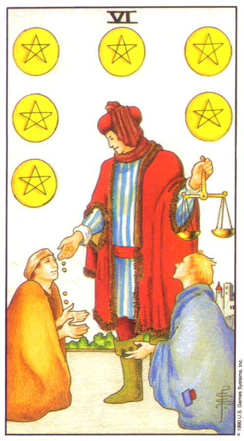  [마이너/펜타클/정방향] Six of Pentacles (펜타클 6번) 해석/풀이/키워드/정리