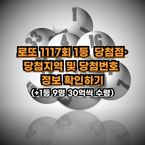  로또 1117회 1등 당첨점·당첨지역 및 당첨번호 정보 확인하기(+1등 9명 30억씩 수령)