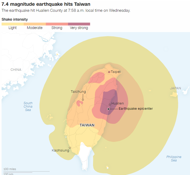 대만-화련시-화련-화롄-2024년-4월3일-규모7.4-대지진-지진-지진규모-분포도