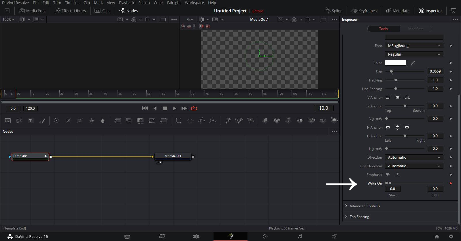 Text+ Write On 효과 적용1