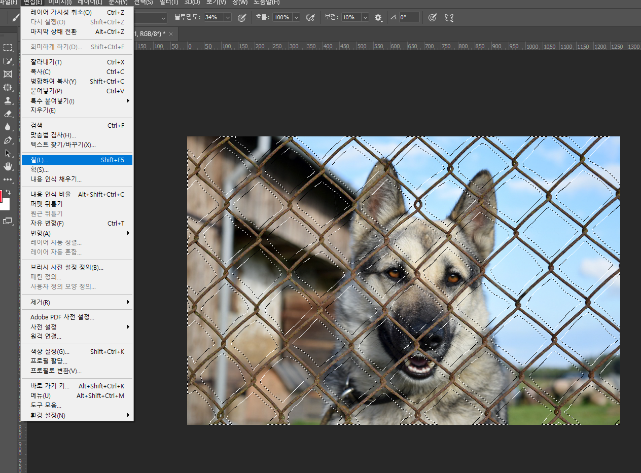포토샵 철조망 지우기 이미지 부분 제거 13