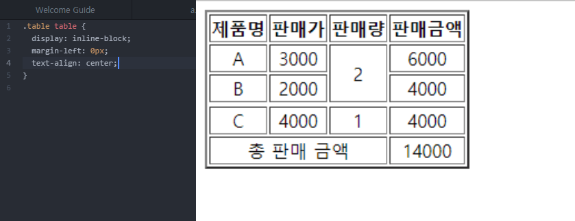 align 속성 적용된 html