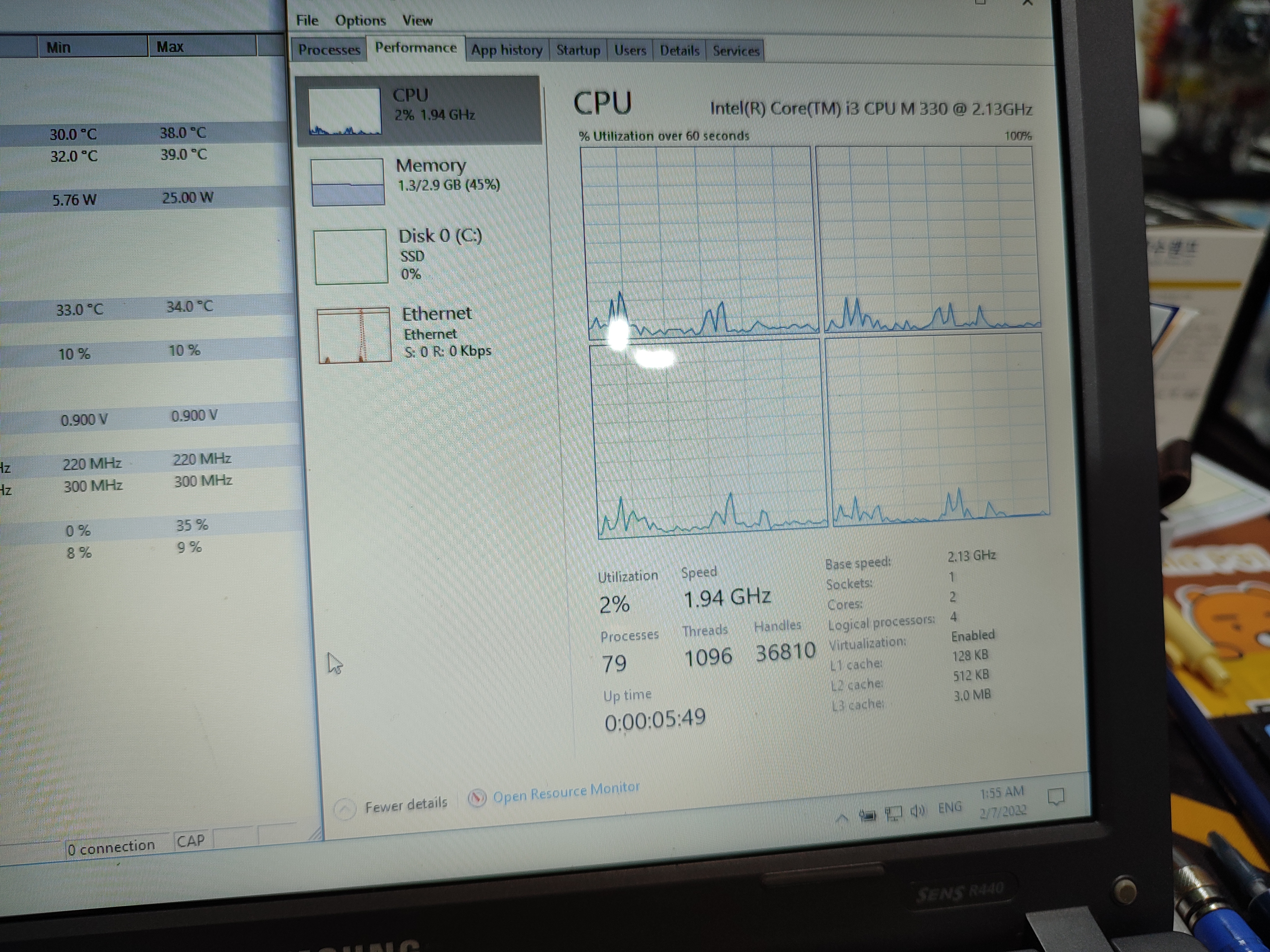 M330 CPU 동작 속도가 제대로 나오고 있네요.