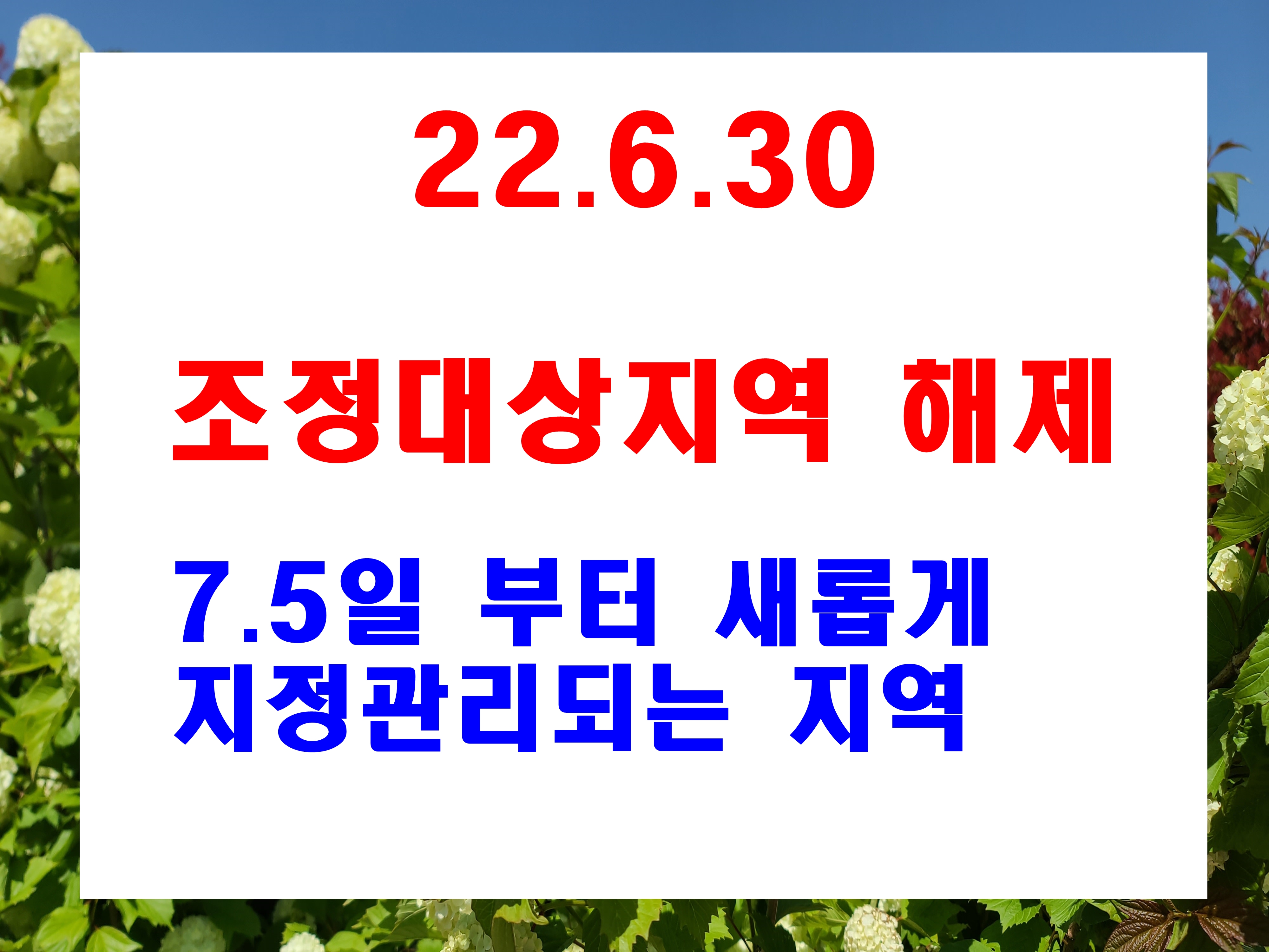  조정대상지역 투기과열지구 해제 6.30일 발표  7월5일 이후 대상지역으로 관리되는 지역 정보