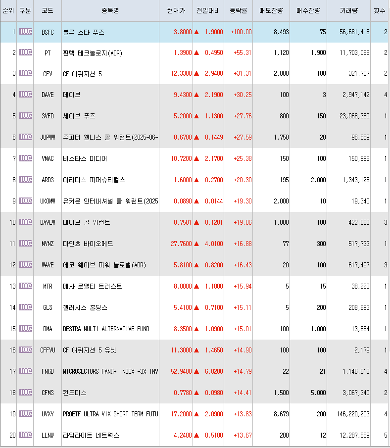  1월21일 미국주식 상승률 상위 종목 TOP 300