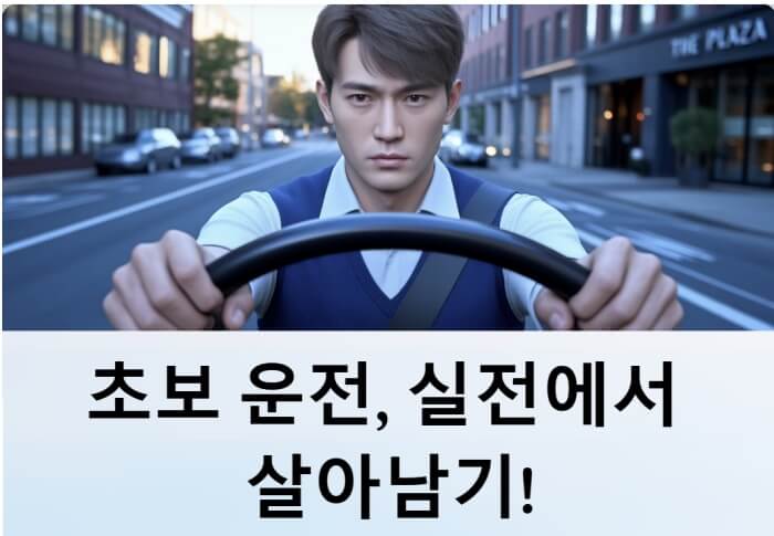 초보운전자가 긴장하고 운전중인 이미지