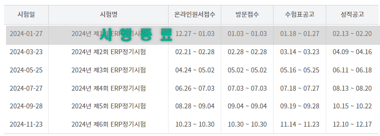 ERP정보관리사 시험일정