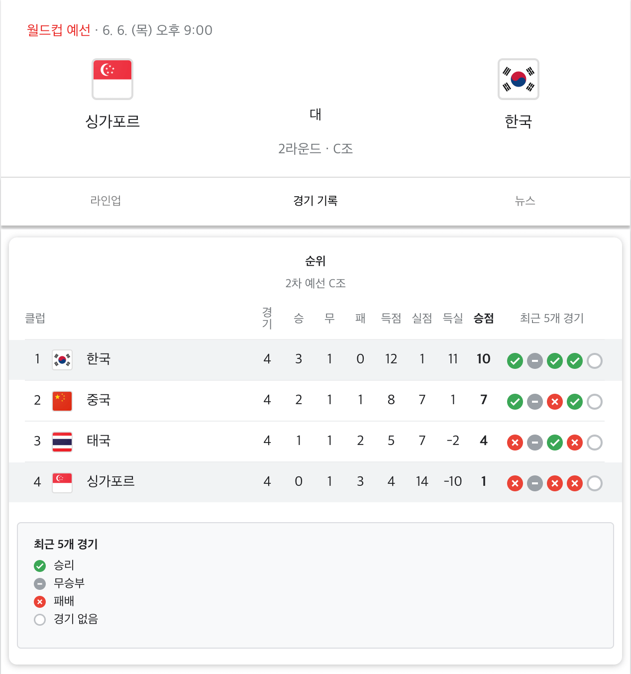 싱가포르 대한민국 축구 중계