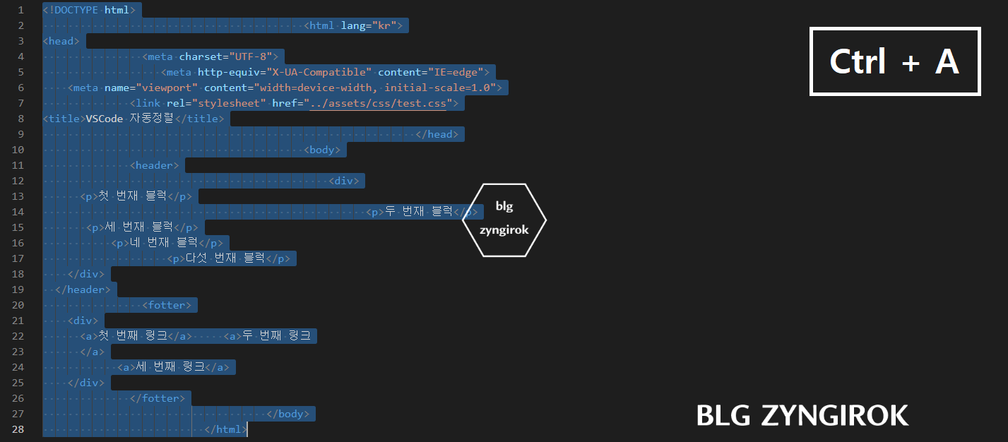 VSCode에서-정렬하고-싶은-코드들을-블록설정한-모습