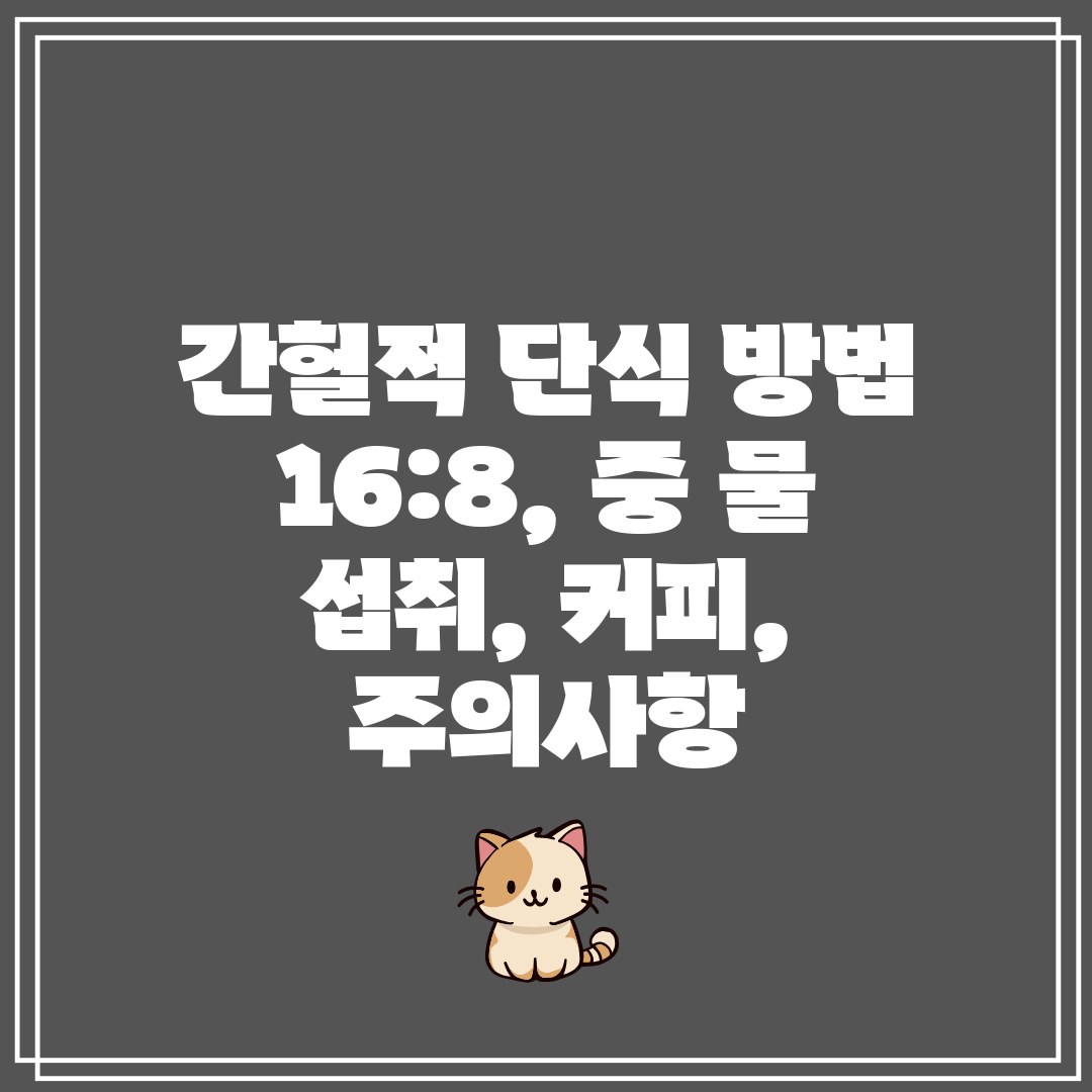 간헐적 단식 방법 168, 중 물 섭취, 커피, 주의사