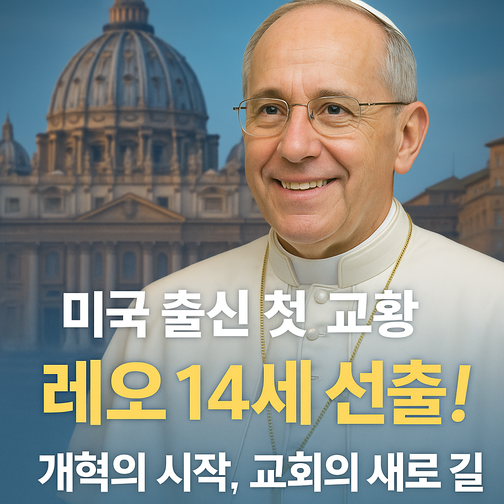 미국 출신 첫 교황 레오 14세 공식 초상 사진, 바티칸 성베드로 대성당 배경, 교황 선출 및 개혁 메시지 강조 썸네일