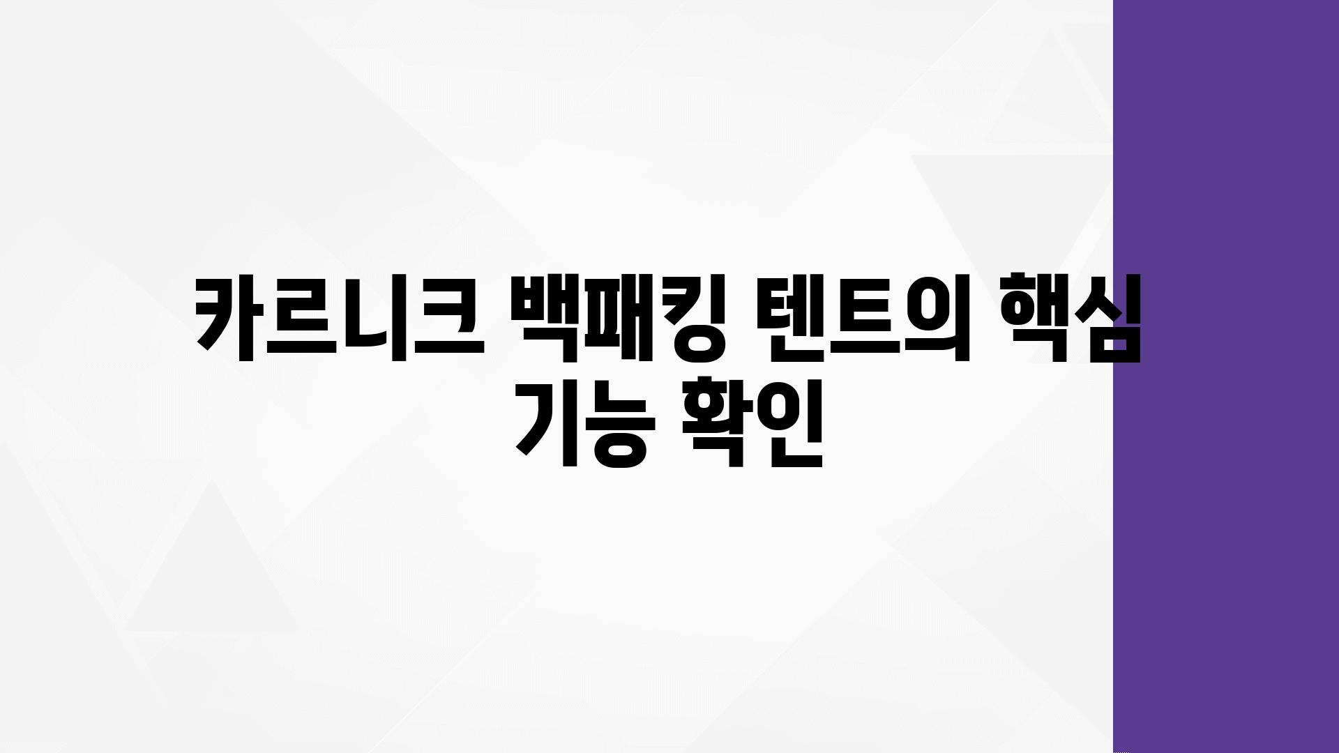 카르니크 백패킹 텐트의 핵심 기능 확인