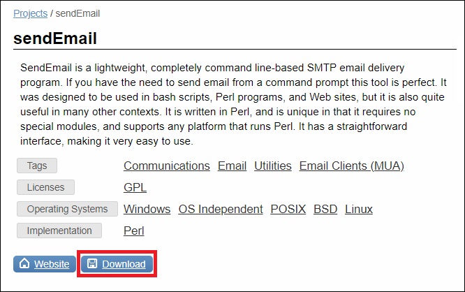 sendemail 다운로드 페이지