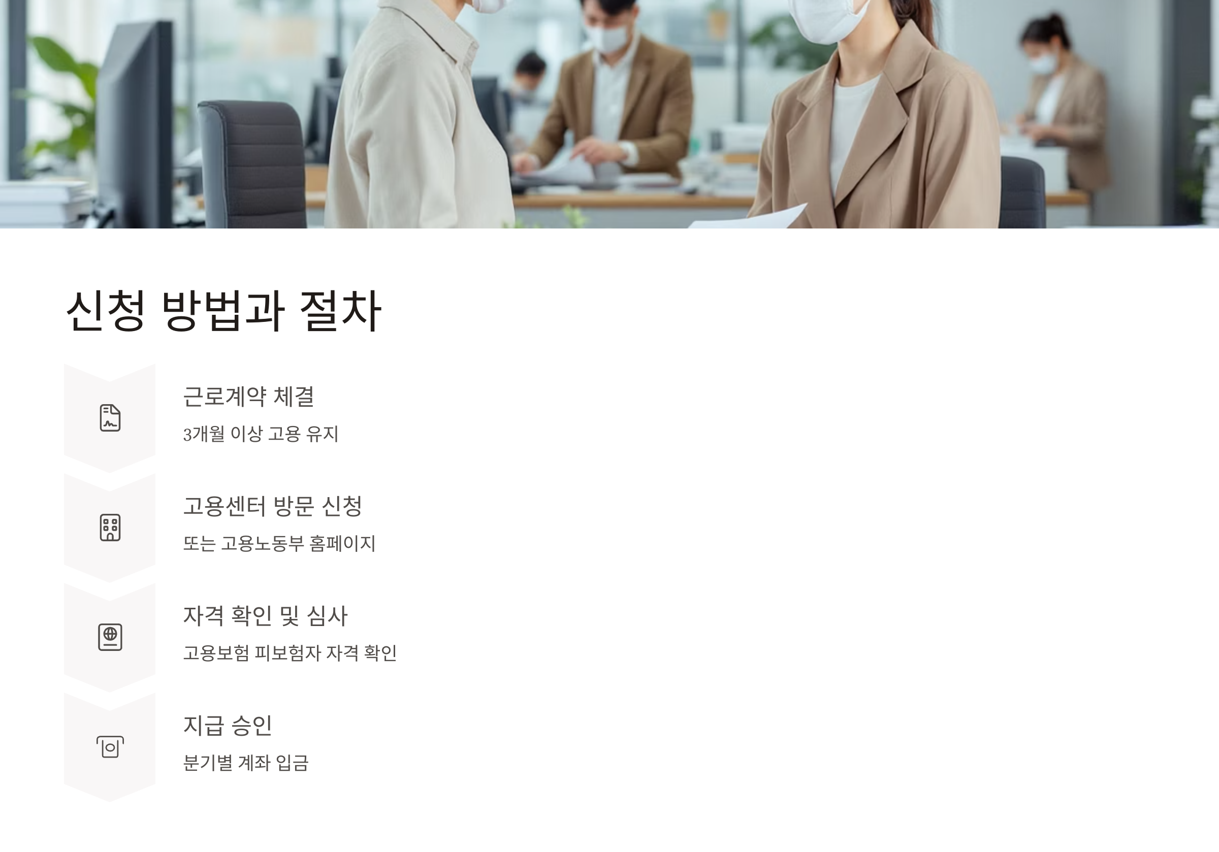 사람들이 관공서에서 중장년 고용지원을 신청하고 있다.