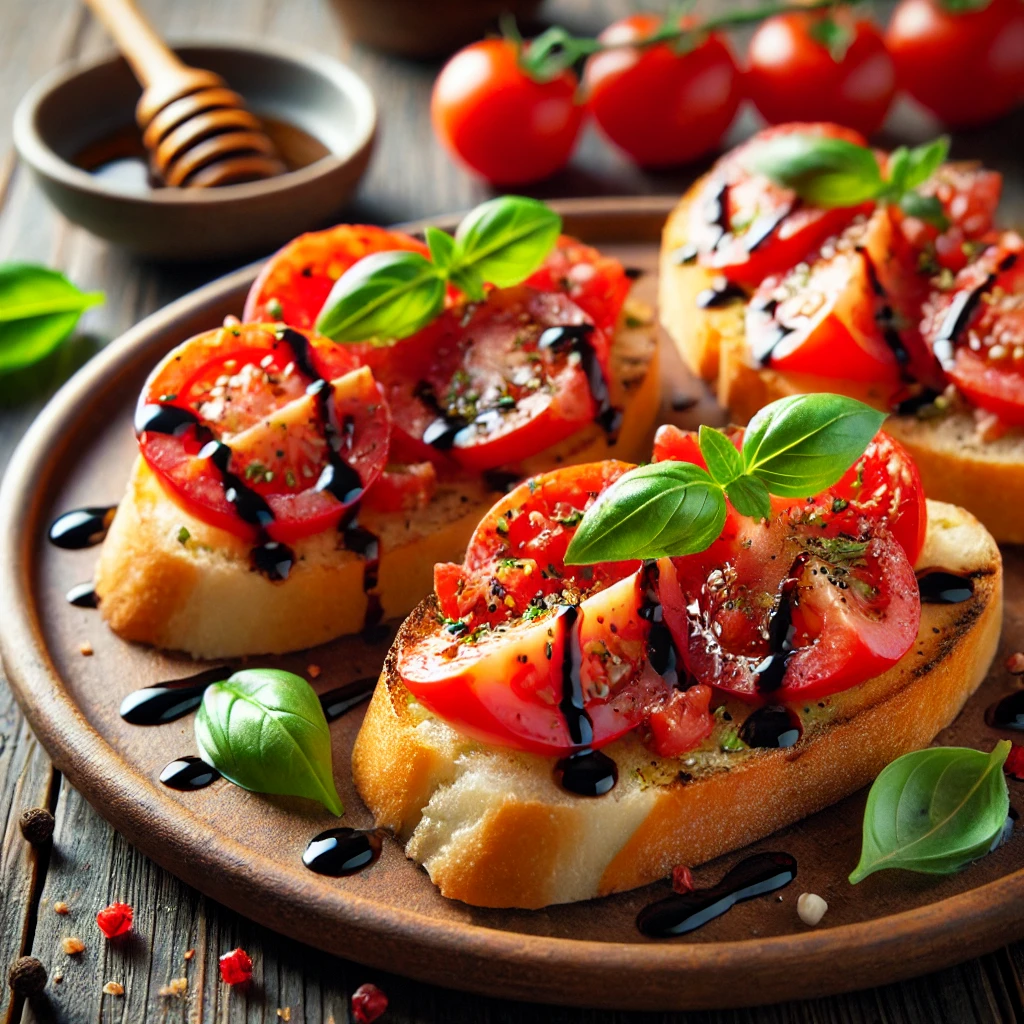 1️⃣ 토마토 브루스케타 🍅 바삭한 바게트 위에 신선한 토마토와 바질!