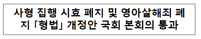  사형 집행 시효 폐지 및 영아살해죄 폐지 ｢형법｣ 개정안 국회 본회의 통과