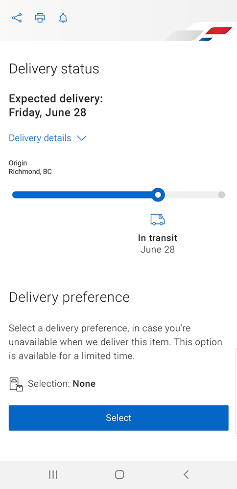 Canada Post app tracking screen 캐나다 포스트 앱 배송 추적