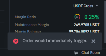  바이낸스 선물 거래 오류 order would immediately trigger 해결 방법
