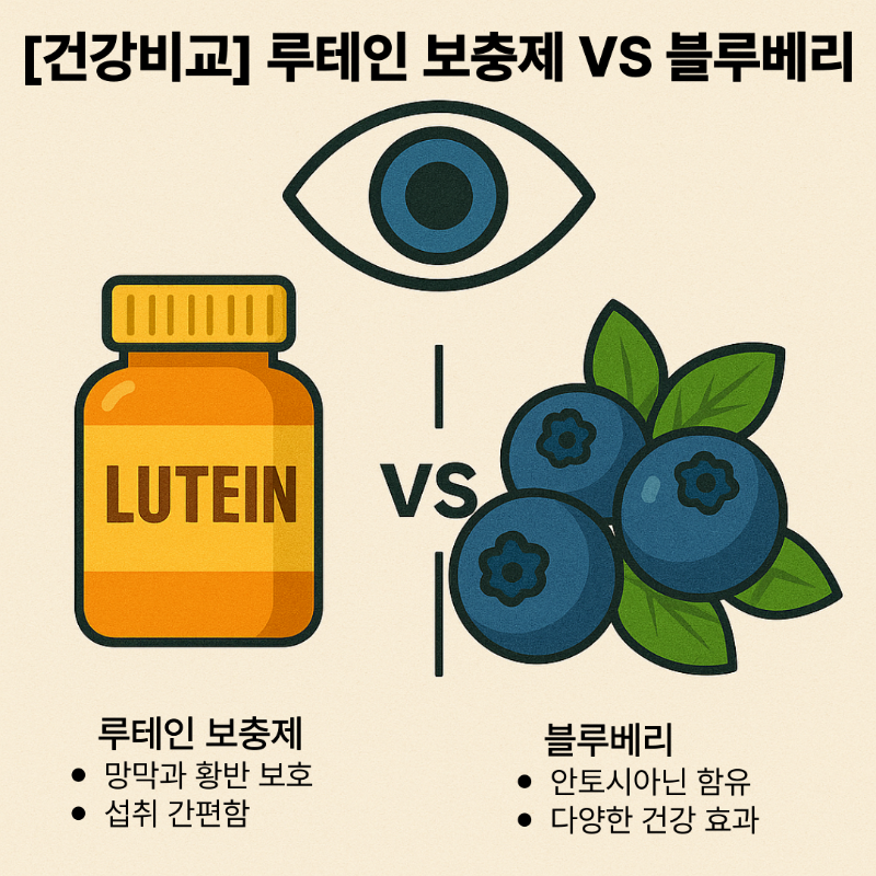눈 건강을 위한 루테인과 블루베리의 특징을 비교한 인포그래픽