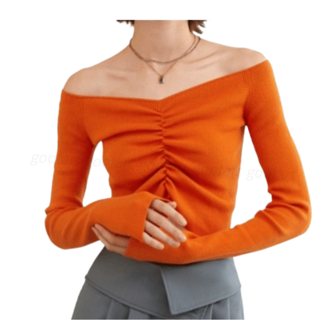 YYIAM YY_Slotted neck knit top_ORANGE