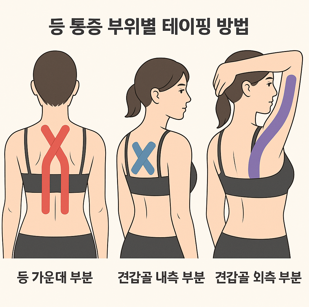 등 통증 부위별 근육 테이핑 방법