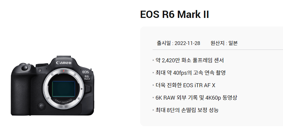 캐논 EOS R6 Mark2 주요사양
