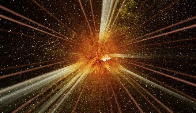 한 점에서 폭발하는 빅뱅을 시각화한 이미지