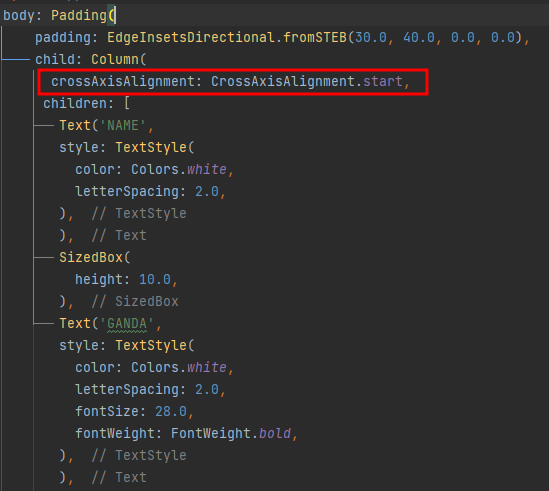 CrossAxisAlignment 입력