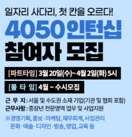서울시 50플러스포털 인턴십 모집