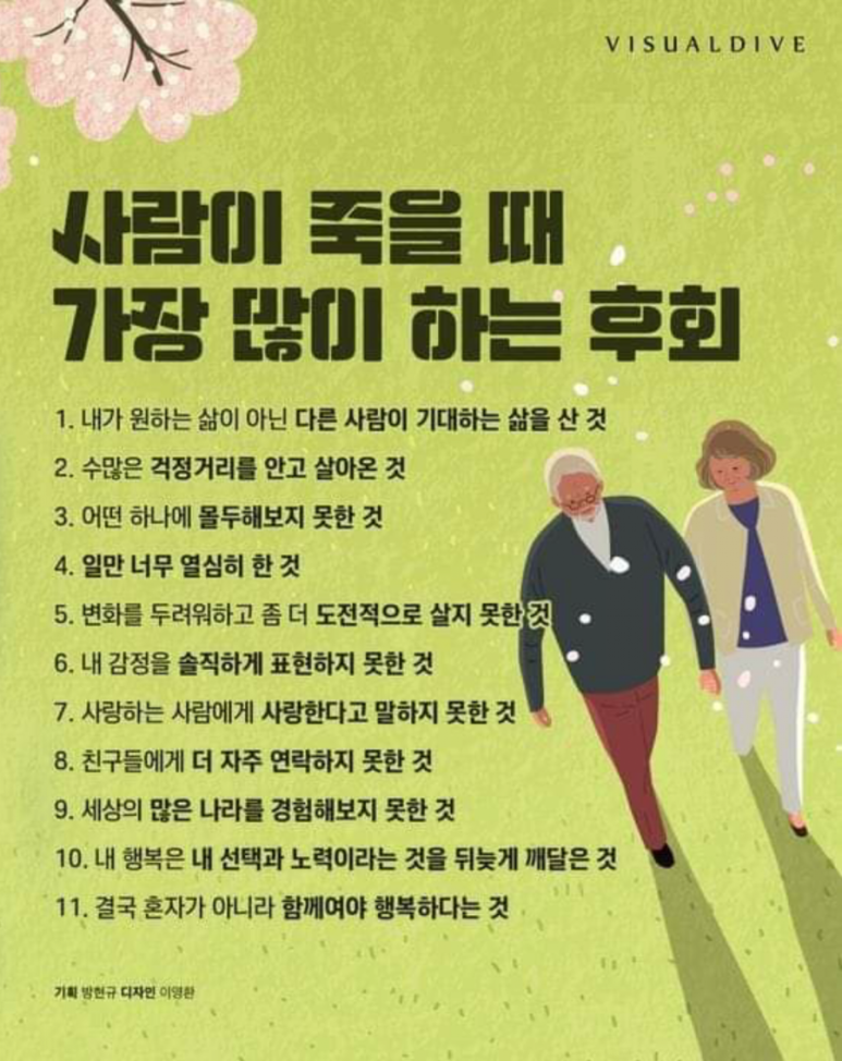  사람이 죽을 때 가장 많이 하는 후회