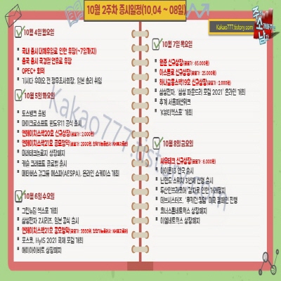  10월 2주 증시일정(중국 국경절 휴장 등)